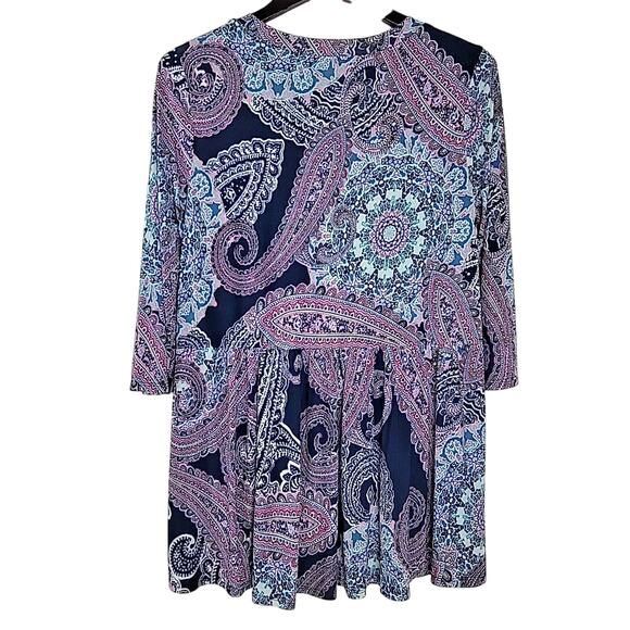 Discount Divas Babydoll Peplum Top Navy Purple Paisley Stretch Tunic XL Fit - Picture 4 of 7